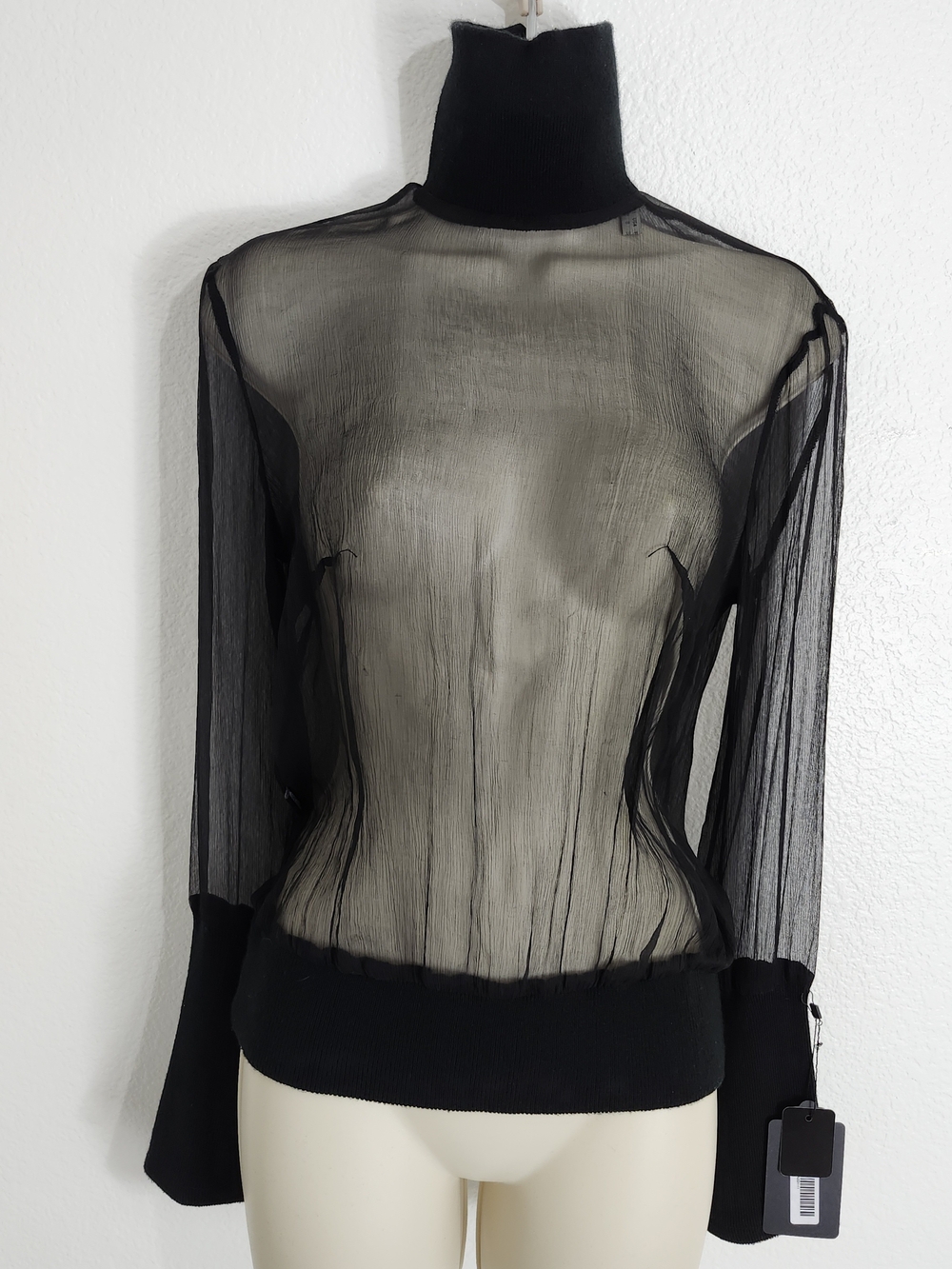 Moschino Luxury Chic Sheer Silk Sophisticated Turtleneck Blouse